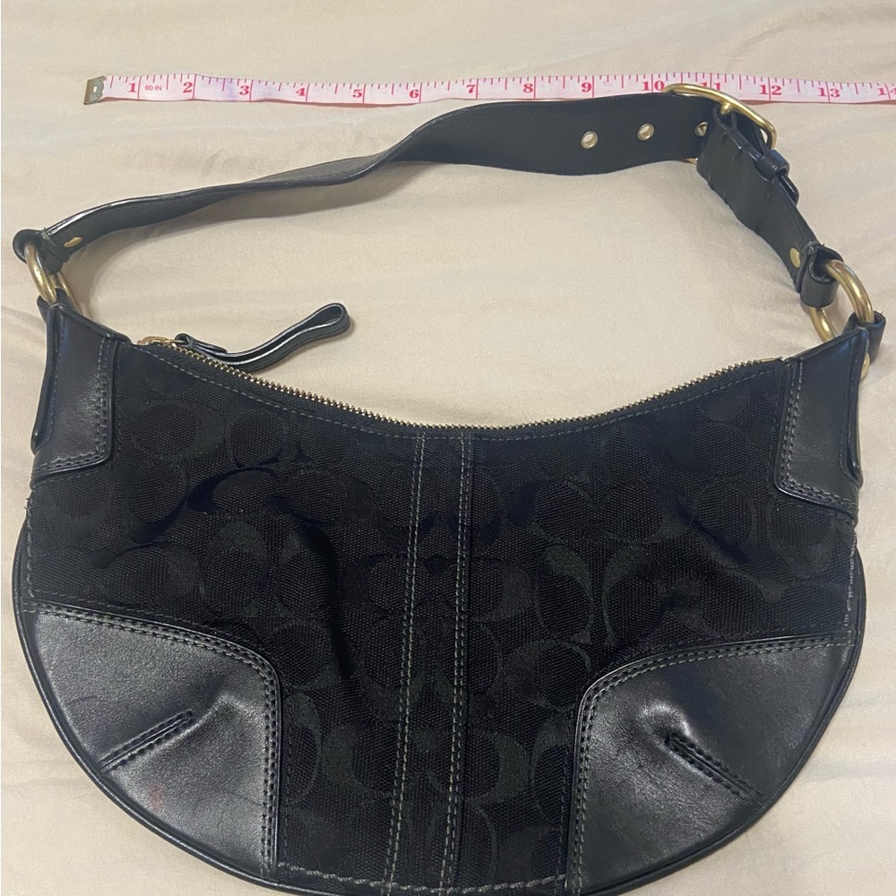 Coach Black Shoulder Bag with Gold and Leather Trim